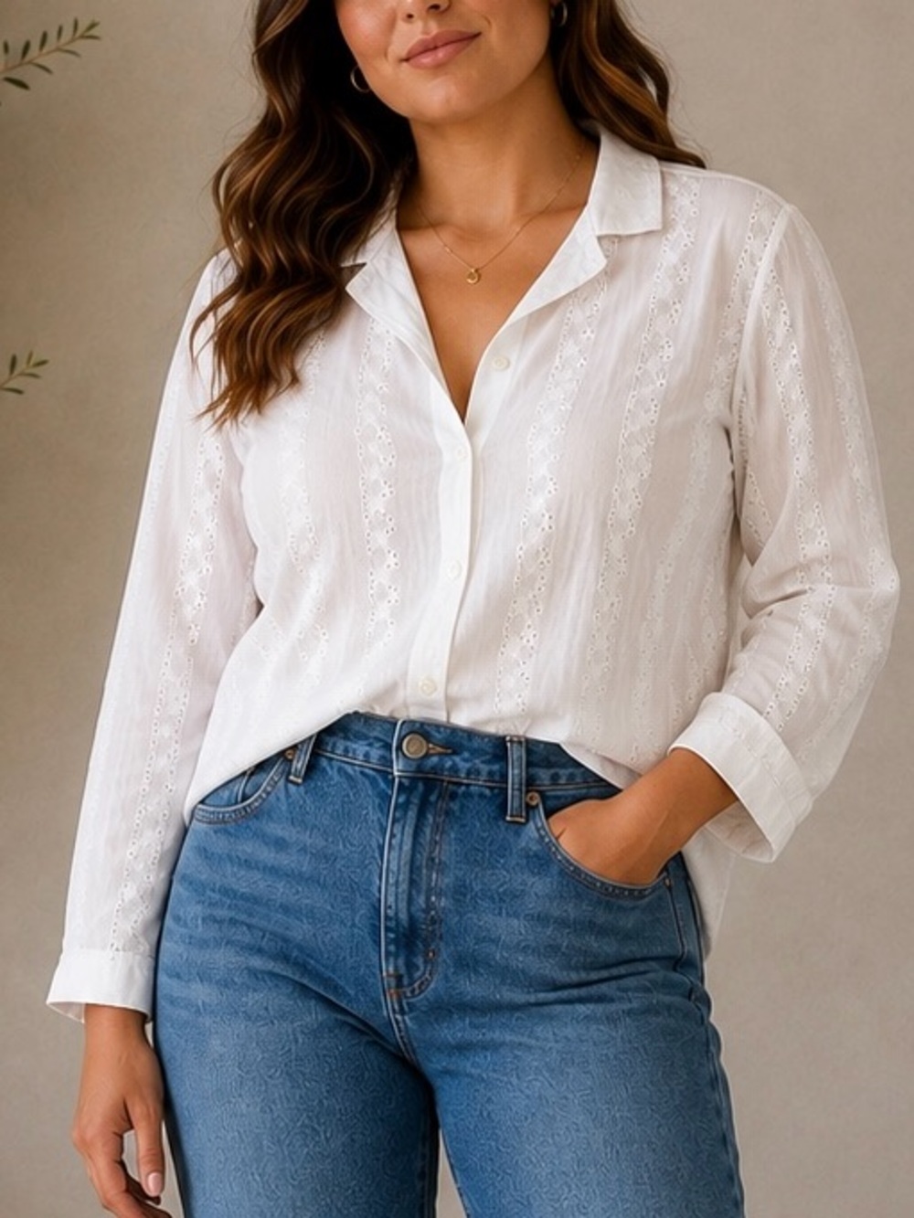 J.Jill White Eyelet Embroidered Blouse LP Large Petite 100% Cotton Button Front